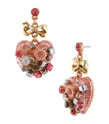 Betsey Johnson® Rose Goldtone, Goldtone & Pink Vintage Heart Drop Earrings