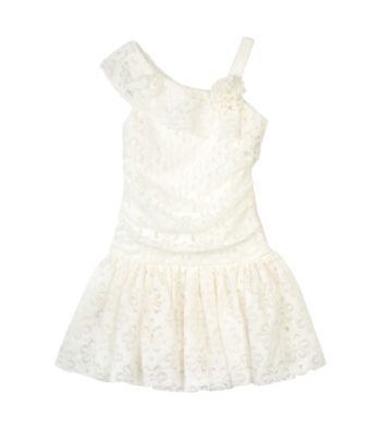 Amy Byer Girls' 4-6X Ivory One-Shoulder Lace Dress