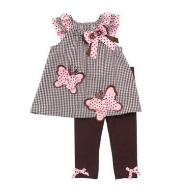 Rare Editions® Girls' 2T-4T Brown/Pink 2-pc. Butterfly Seersucker Set