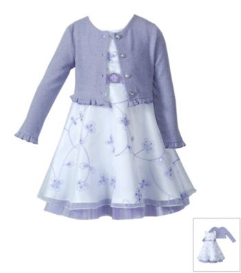 Sweet Heart Rose® Girls' 2T-6X White/Purple Floral Dress with Cardigan