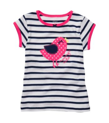 Carter's® Baby Girls' Navy/White Striped Short Sleeve Bird Tee