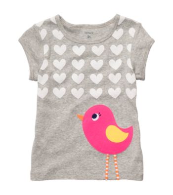 Carter's® Baby Girls' Grey Short Sleeve Bird Tee