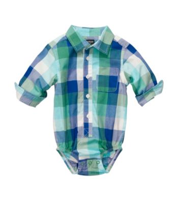 OshKosh B'Gosh® Baby Boys' Blue Buffalo Plaid Long Sleeve Woven Bodysuit