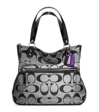 COACH POPPY SIGNATURE METALLIC OUTLINE HALLIE TOTE
