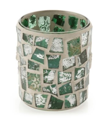 LivingQuarters Green Mosaic Glass Votive Holder