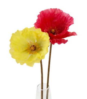 LivingQuarters Flocked Poppy Flower Stem