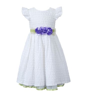 Sweet Heart Rose® Girls' 2T-6X White Ruched Dress with Lime Belt