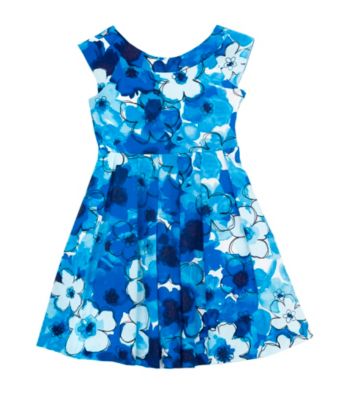 Rare Editions® Girls' 7-16 Blue/White Floral Print Cap Sleeve Dress