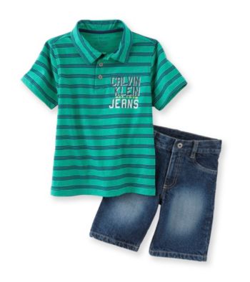 Calvin Klein Jeans® Boys' 2T-7 Green 2-pc. Striped Polo Shorts Set