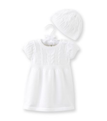 Cuddle Bear® Baby Girls' White Sweater Dress and Cap Set