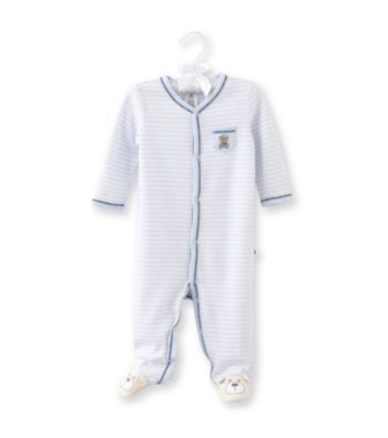 Cuddle Bear® Baby Boys' Cloudy Blue Striped Bear Pocket Footie
