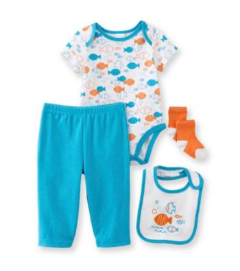 Cuddle Bear® Baby Boys' 4-pc. Fish Print Take-Me-Home Set