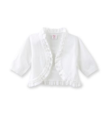 Little Miss Attitude Girls' 2T-6X White Elbow Sleeve Double Ruffle Cardigan