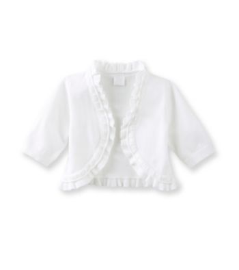 Miss Attitude Girls' 7-16 White Elbow Sleeve Double Ruffle Cardigan