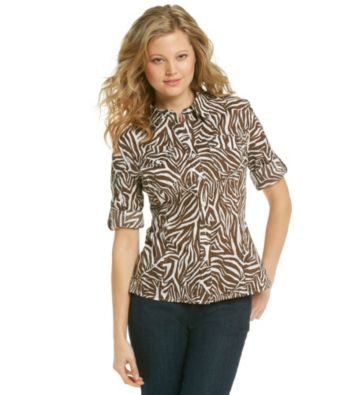 Jones New York Sport® Animal Print Roll Sleeve Shirt