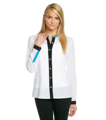 calvin klein women's white button down shirt