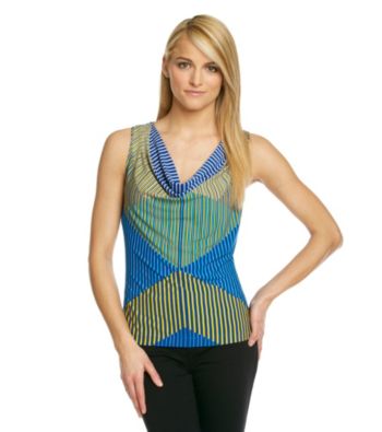 Calvin Klein Sleeveless Mediterranean Print Cowlneck Top