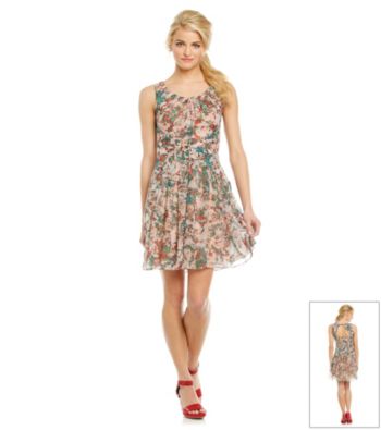 Jessica Simpson Gathered Scoopneck Floral Printed Dress