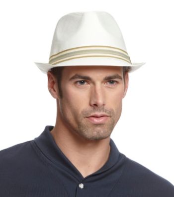 Isotoner® Lake of the Isles™ Men's Cream Linen-Look Fedora with Stripe Band