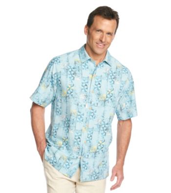 Paradise Collection® Men's Aquamarine Short Sleeve Aztec Print Silk Woven