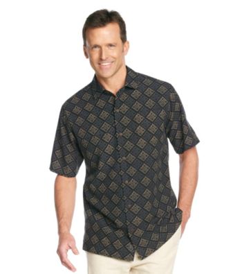 Paradise Collection® Men's Midnight Black Short Sleeve Geo Print Silk Woven Shirt
