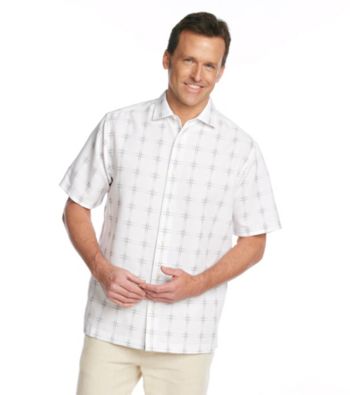 Paradise Collection® Men's Classic White Short Sleeve Large Grid Polynosic Shirt