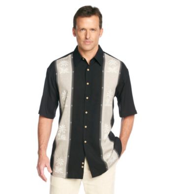 Paradise Collection® Men's Midnight Black Short Sleeve Panel Print Rayon Woven Shirt