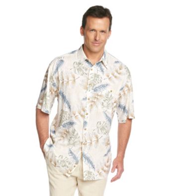 Paradise Collection® Men's Basic Cream Short Sleeve Leaf Print Woven Shirt