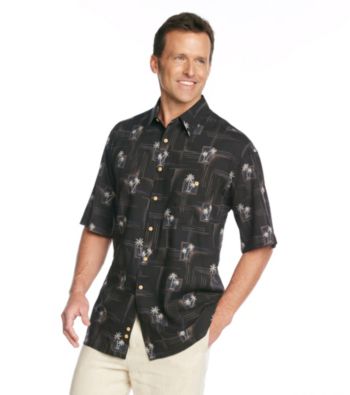 Paradise Collection® Men's Midnight Black Short Sleeve Batik Print Woven Shirt