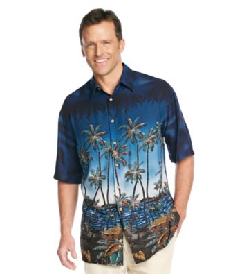 Paradise Collection®Men's Navy Seal Short Sleeve Border Print Woven Shirt
