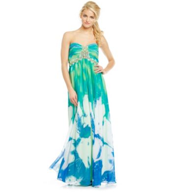 Cachet® Strapless Long Printed Dress