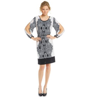 R & M Richards® Mirror Print Belted Knit Dress
