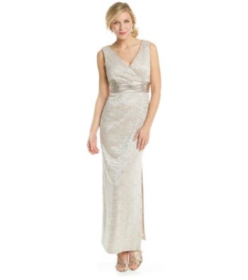 R & M Richards® Surplice Long Lace Dress
