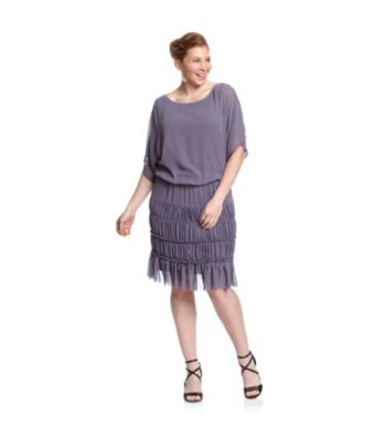 S.L. Fashions Plus Size Dolman Sleeve Ruched Tier Dress