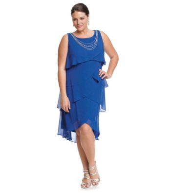 S.L. Fashions Plus Size Tulip Tier Dress with Necklace