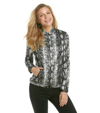 NY Collection Printed Bomber Jacket