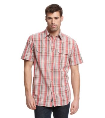 Ruff Hewn Men's Coral Bloom Short Sleeve Plaid Woven