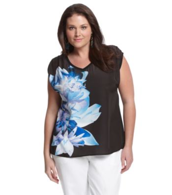 DKNY JEANS® Plus Size Paradise Floral Print Mixed Media Top