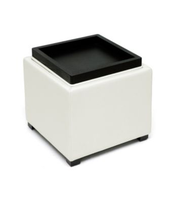 Baxton Studios Gaia Cream Leather Modern Storage Cube Ottoman