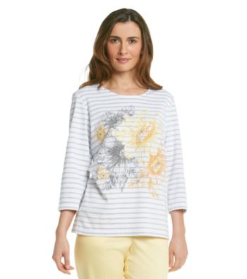 Alfred Dunner® Petites' City of Light Striped Top with Placed Print