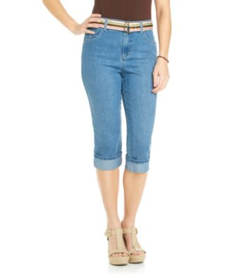 Gloria Vanderbilt® Petites' Belted Cuffed Denim Capri