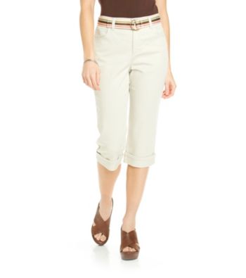 Gloria Vanderbilt® Petites' Belted Cuffed Denim Capri