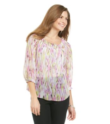AGB® Petites' Peasant Style Woven Print Blouse