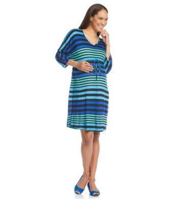 Three Seasons Maternity™ Dolman Sleeve V-Neck Stripe Drawstring Dress