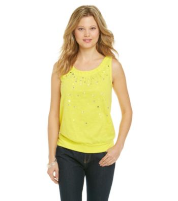 Relativity® Sequin Boatneck Tank With Banded Bottom