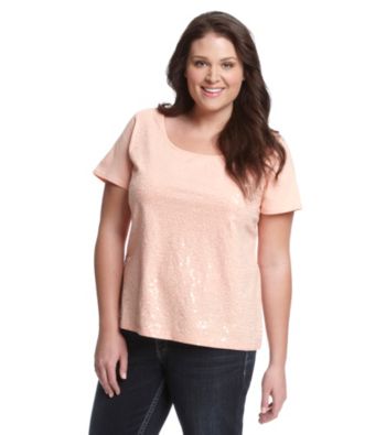 Relativity® Plus Size Frosted Sequin Front Tee