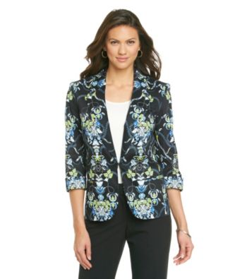 Nine West® Cotton Stretch Printed Flyaway Jacket