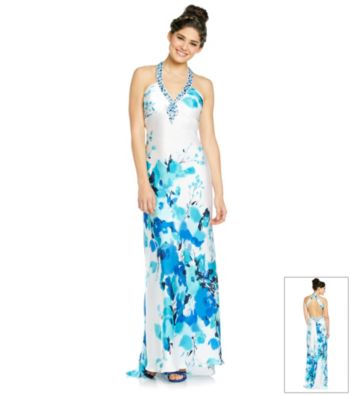 Morgan and Co.® Juniors' Printed Halter Gown