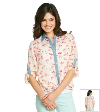 Sequin Hearts® Juniors' Floral Tie Front Shirt