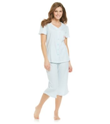 KN Karen Neuburger Knit Capri Pajama Set - Aqua Stripe